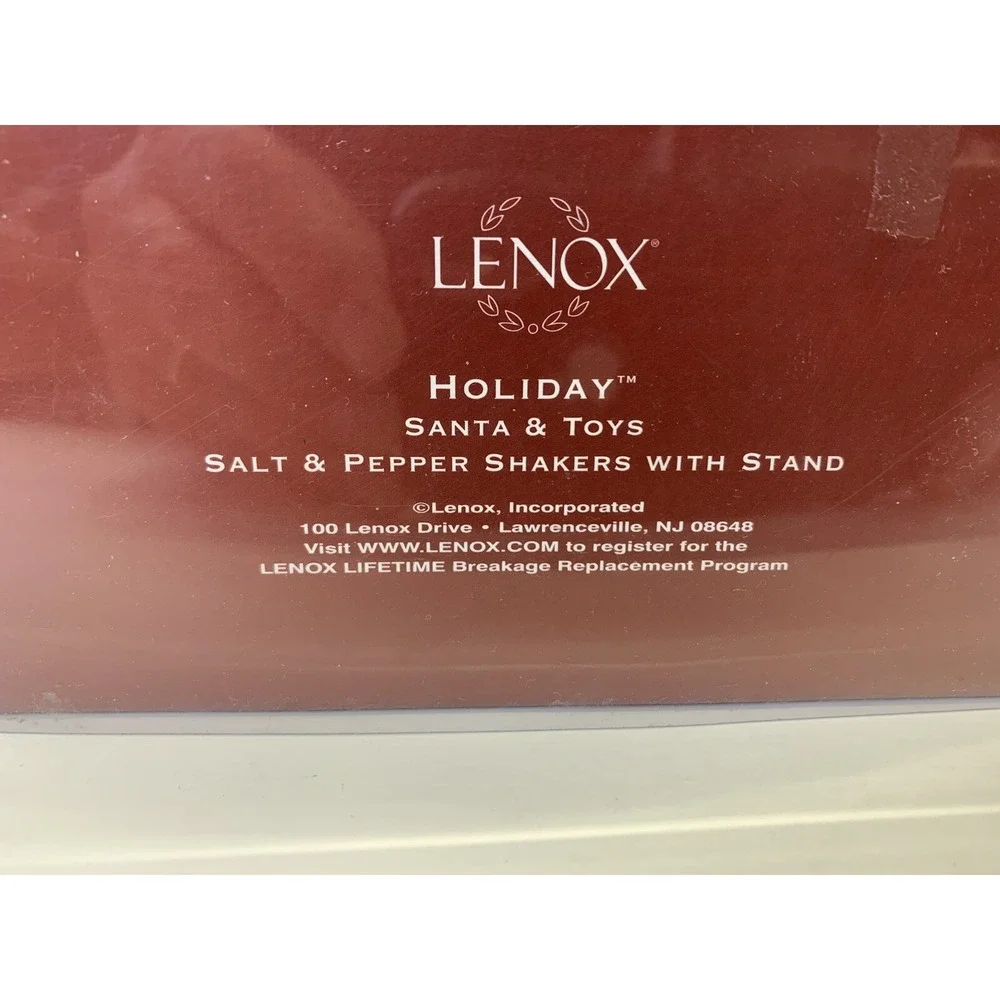 Vintage Lenox Holiday Santa And Toys Salt And Pepper Shakers With Stand NIB